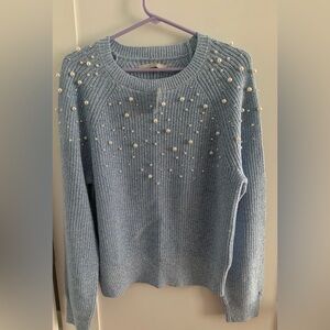 Blue Pearl-Embellished Women's Sweater